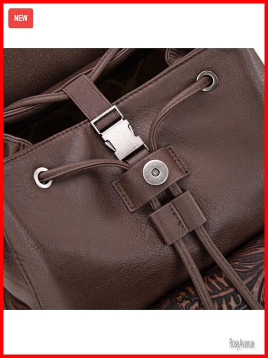 Western Floral Tooled Leather Backpack Purse with Drawstring Closure main image 3
